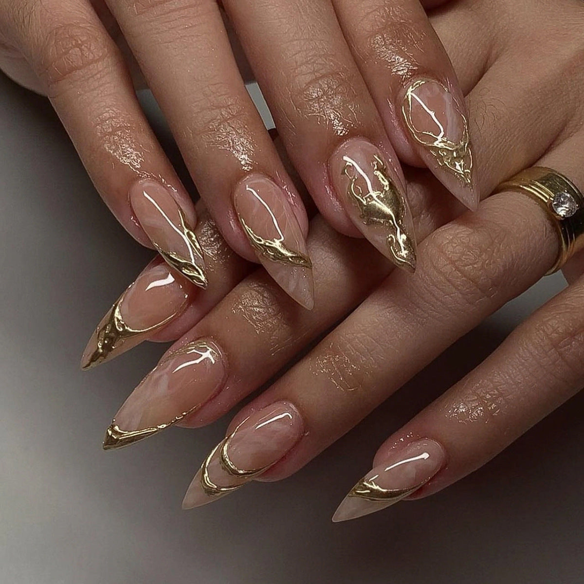 24pcs/Set Gilded Marble Effect Press-On Nails