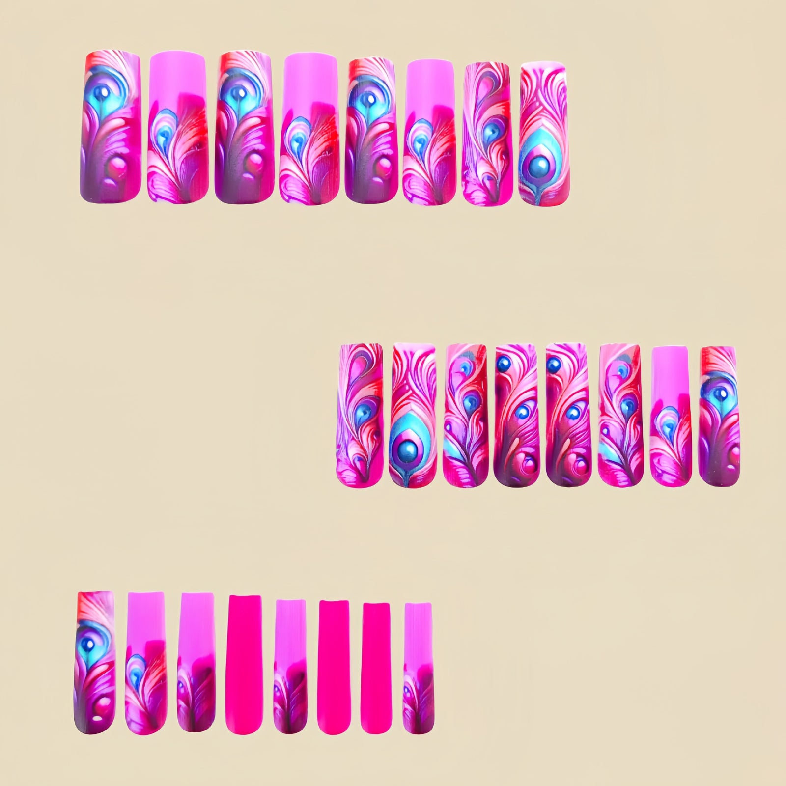 24pcs/Set Peacock Feather Pattern Press-On Nails