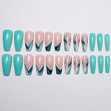 24pcs/Set Blue Ombre French Floral Press-On Nails