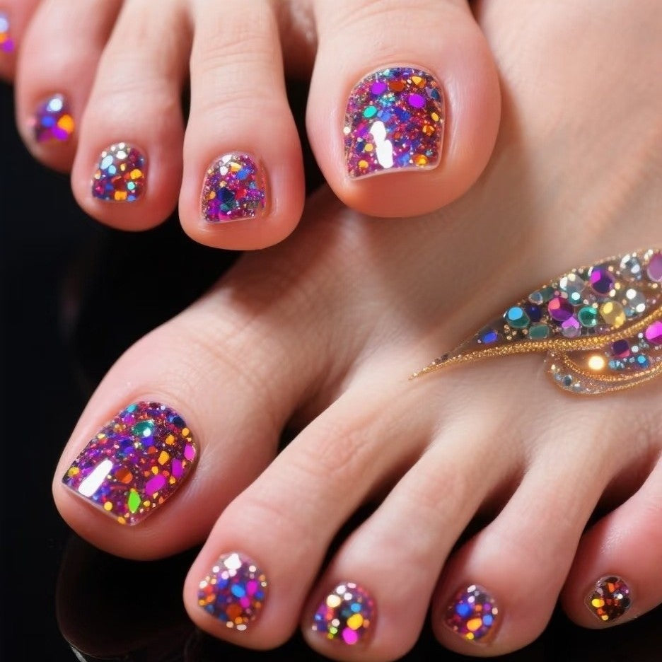 24pcs/Set Colorful Flash Glitter Press On Toe Nails