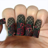 24pcs/Set Fishing Net Red Rose Press-On Nails