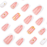 24pcs/Set Minimalist French 3D White Flowers Press-On Nails