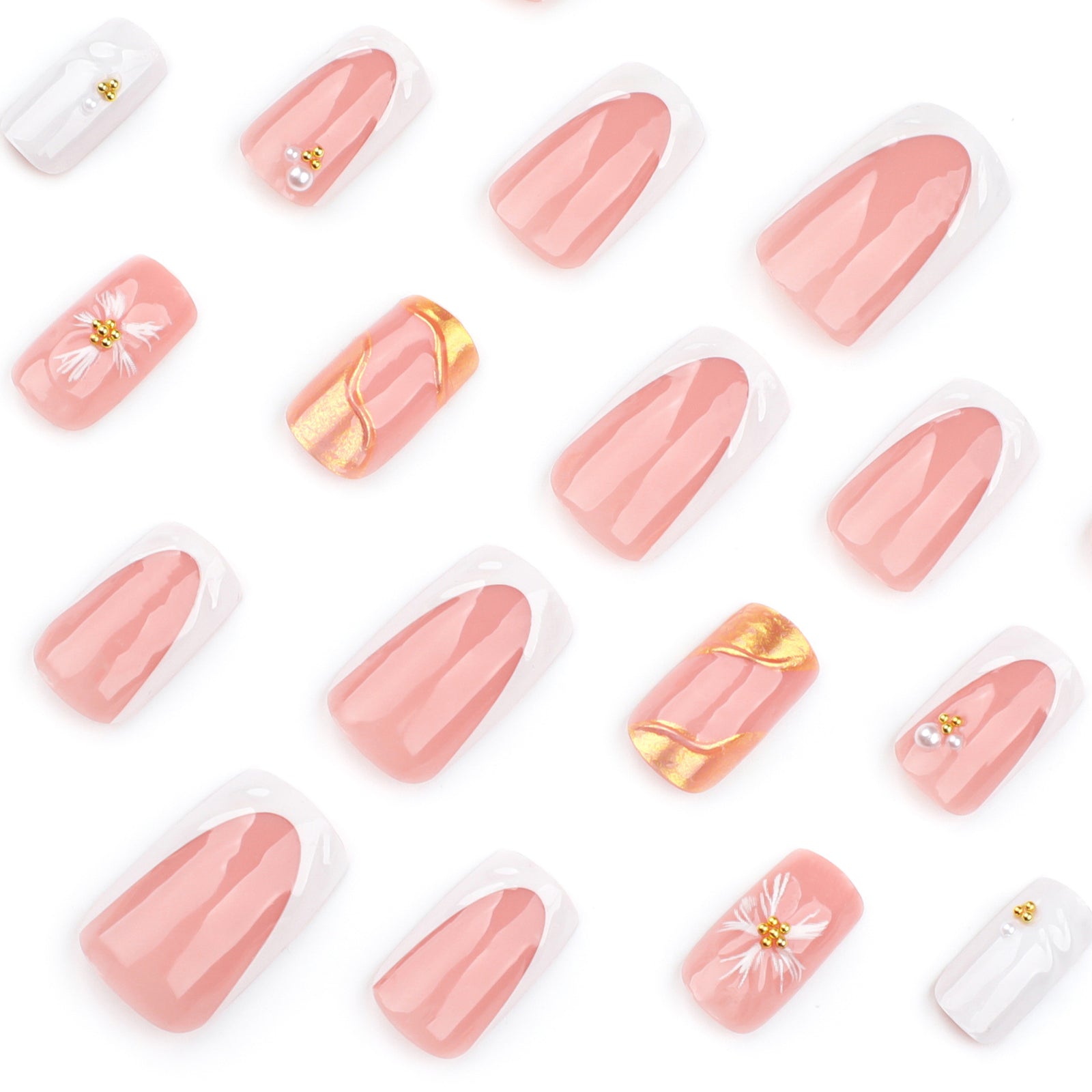 24pcs/Set Minimalist French 3D White Flowers Press-On Nails