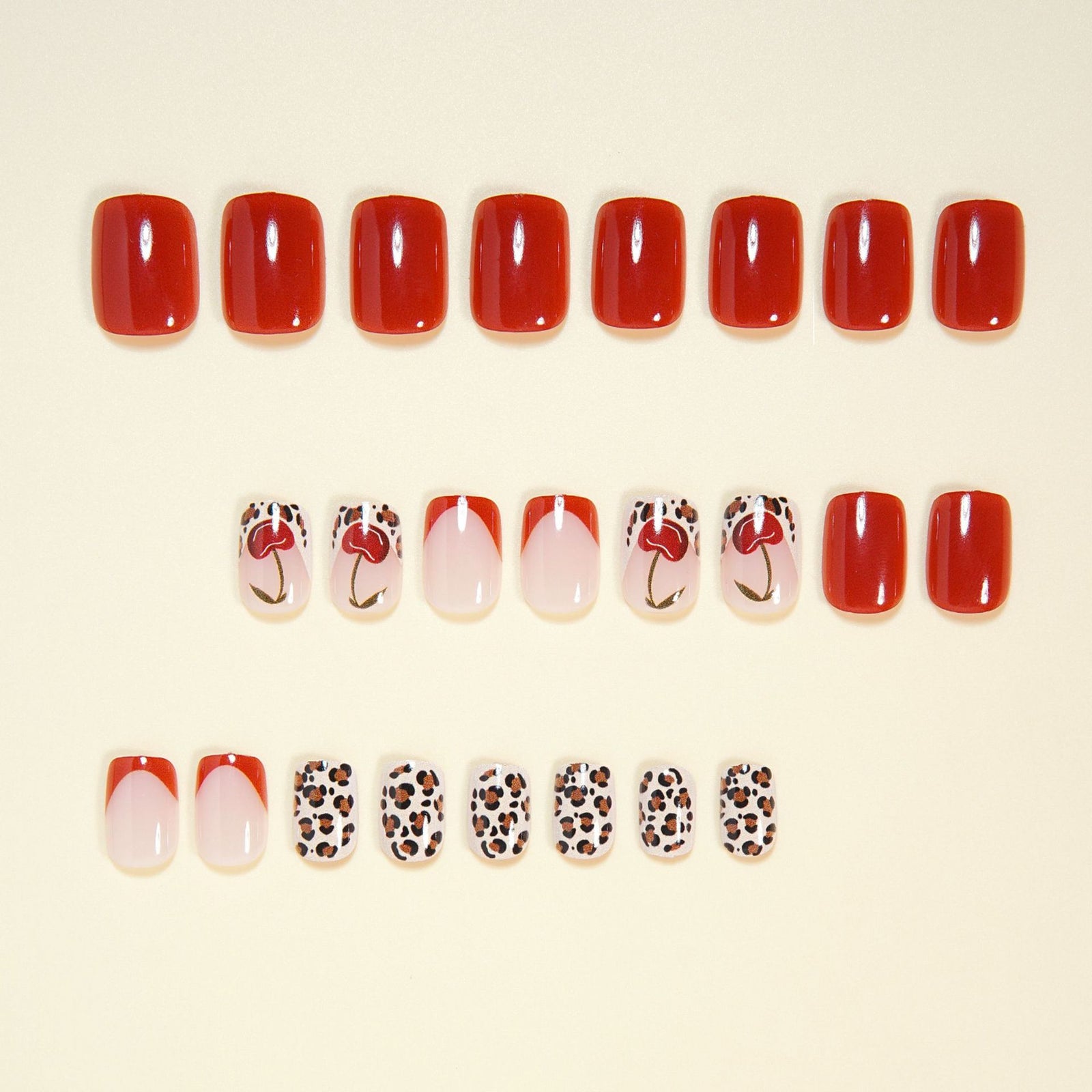 24pcs/Set Cherry French Leopard Press-On Nails