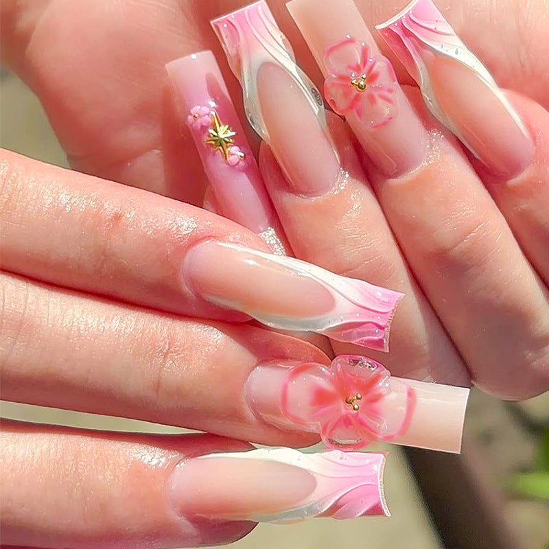 24pcs/Set 3D Art Flower Press-On Nails