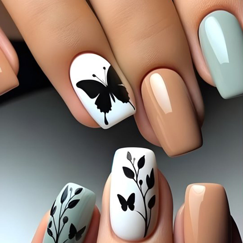 24pcs/Set Butterfly Leaves Press-On Nails