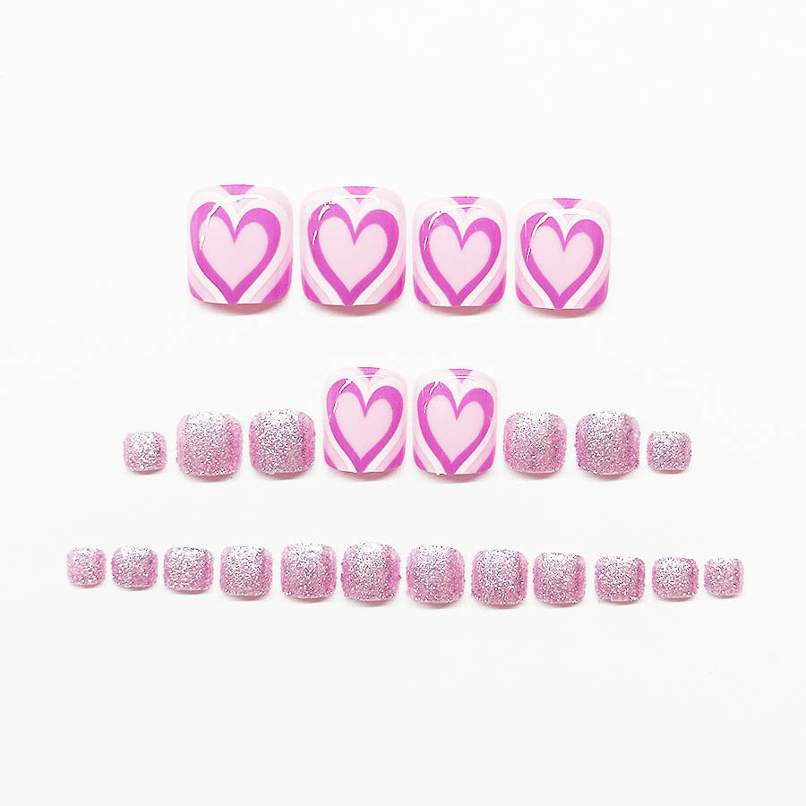 24pcs/Set Sparkling Heart Press On Toe Nails