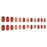 24pcs/Set Glitter Red Heart Short Press-On Nails