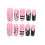 24pcs/Set Pink & Black French Polka Dots Press-On Nails