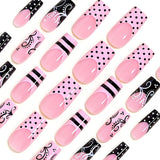 24pcs/Set Pink & Black French Polka Dots Press-On Nails