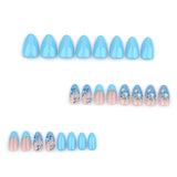 24pcs/Set French Blue Gradient Floral Press-On Nails