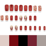 24pcs/Set Glitter Red Heart Short Press-On Nails