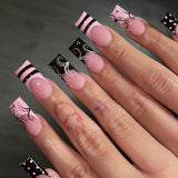 24pcs/Set Pink & Black French Polka Dots Press-On Nails