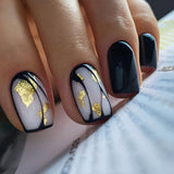 24pcs/Set Gold Foil Black Press-On Nails