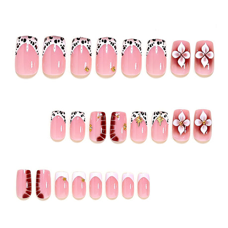 24pcs/Set French White 3D Flowers Press-On Nails