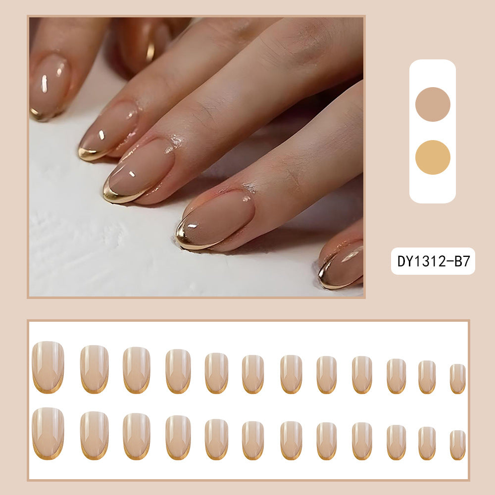 24pcs/Set Gold Edge French Tip Press-On Nails