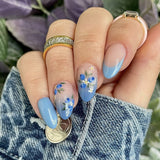 24pcs/Set French Blue Gradient Floral Press-On Nails