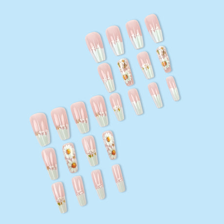 24pcs/Set Cottagecore French Sunflowers Press-On Nails