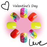 24pcs/Set Neon Heart with Black Outline Press-On Nails