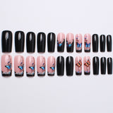 24pcs/Set Black Butterfly Floral French Press-On Nails