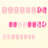 24pcs/Set Pink Polka Dots with White French Floral Press-On Nails