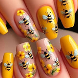 24pcs/Set 3D Embossed Bumblebee Flower Press-On Nails