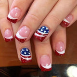24pcs/Set Red & Blue Glitter Stripe French Press-On Nails
