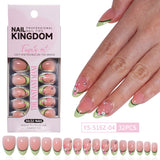 32pcs/Set Decal & Rhinestone French Short Almond Press-On Nails