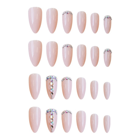 24pcs/Set Rhinestone Pink Press-On Nails