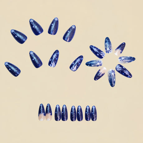 24pcs/Set Blue Snowflake Gradient Press-On Nails
