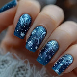 24pcs/Set Blue Gradient Snowflakes  Press-On Nails