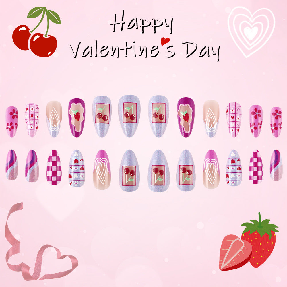 24pcs/Set Heart Cherry Press-On Nails