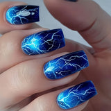 24pcs/Set Blue Lightning Press-On Nails