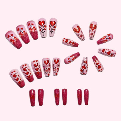 24pcs/Set Valentine Heart Flower Press-On Nails