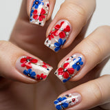24pcs/Set Red Blue White Floral Press-On Nails