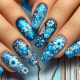 24pcs/Set Blue Gradient Butterfly Press-On Nails