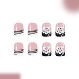 24pcs/Set Black & White French Stripe Flowers Press-On Nails