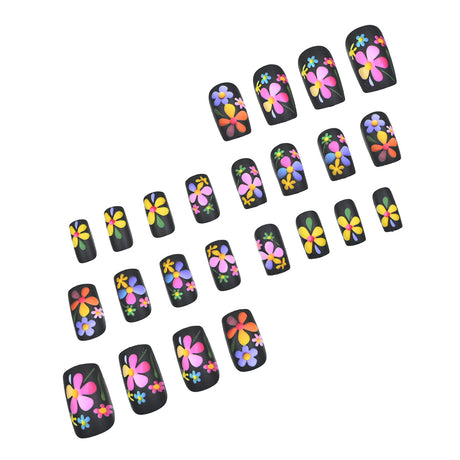 24pcs/Set Colorful Floral Matte Nails Press-On Nails