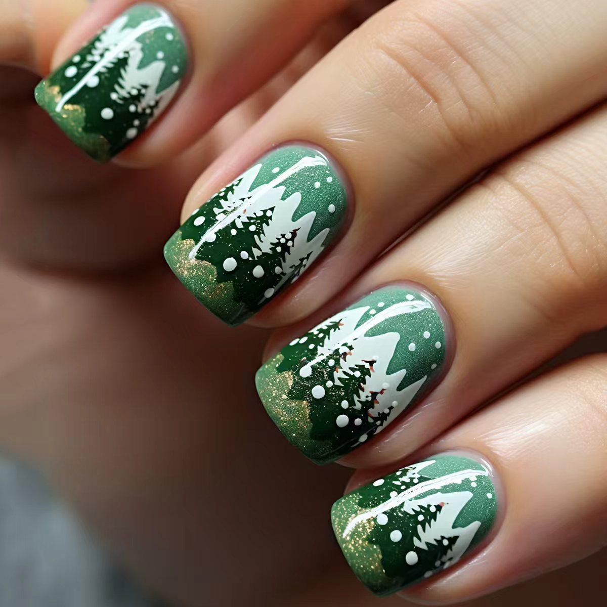 24pcs/Set Christmas Snowflake Tree Press-On Nails