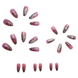 24pcs/Set Pink Gradient Wildflower Bunny & Owl Press-On Nails