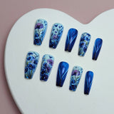 24pcs/Set Ice Blue Iris Butterfly Press-On Nails