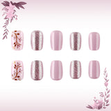 24pcs/Set Purple Glitter Flowers Press-On Nails