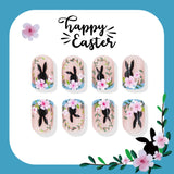 24pcs/Set Floral Bunny Blue French Short Press On Nails