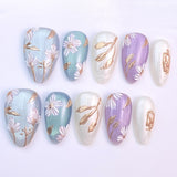 (Handmade) 10pcs/Set Blue & Purple Daisy Press on Nails