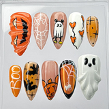 (Handmade) 10pcs/Set Ghost, Pumpkin & Spiderweb Press-On Nails