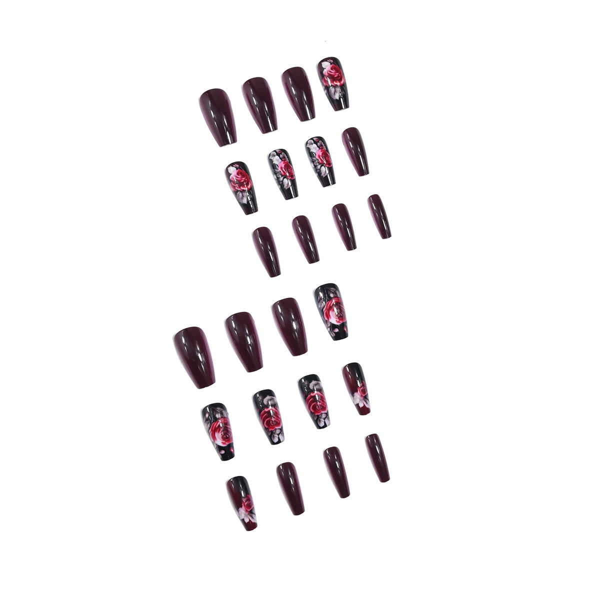 24pcs/Set Crimson Rose Press-On Nails