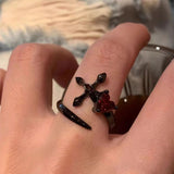 Gunmetal Rose Cross Butterfly Punk Adjustable Ring