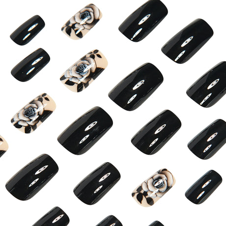 24pcs/Set Black Roses Press-On Nails