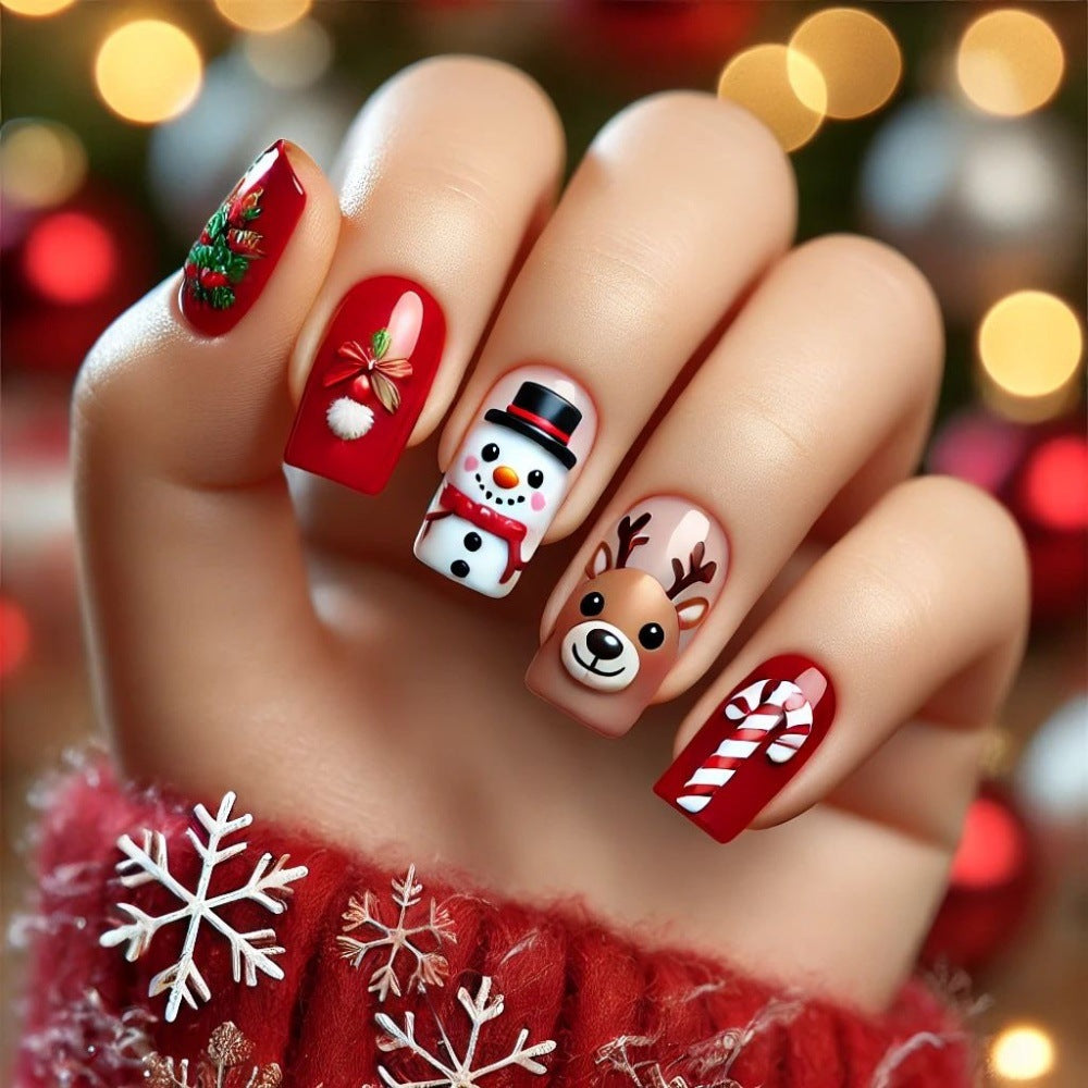 24pcs/Set Christmas Snowman Reindeer Press-On Nails