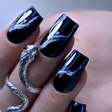 24pcs/Set Navy Blue Marble Pattern Press-On Nails
